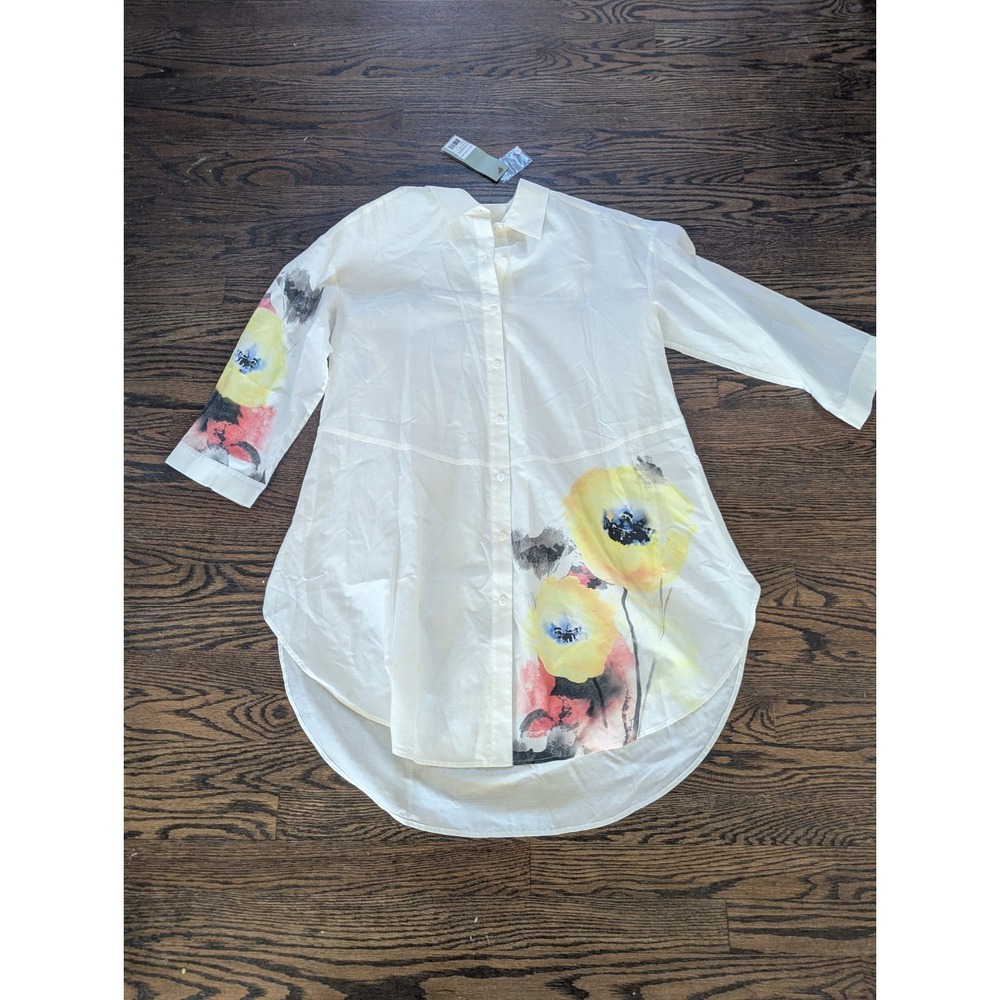 NEW Womens GO by GoSilk BUTTON UP Tunic Lagenlook Shirt Cotton Silk Size Medium